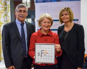 From left: Torbjørn Eltoft (Center leader of CIRFA), Anne Husebekk (Rector at UiT), Elise Husum (Deputy Director of Research Council of Norway). 
